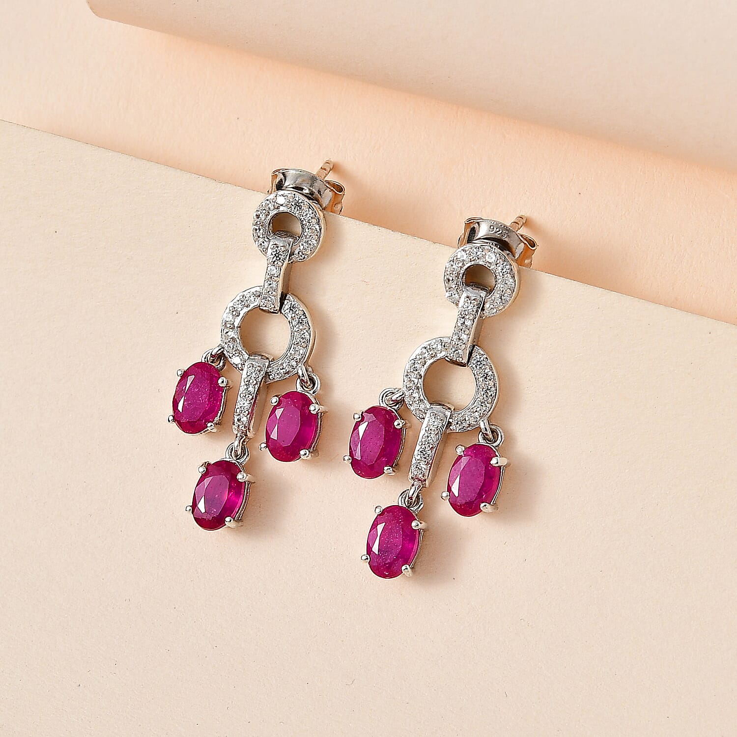 African Ruby &amp; Natural Zircon Dangle Earrings in Platinum Overlay Sterling Silver 4.89 Ct 7715887 2