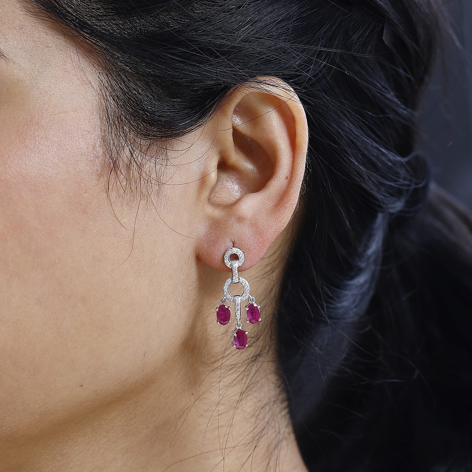 African Ruby &amp; Natural Zircon Dangle Earrings in Platinum Overlay Sterling Silver 4.89 Ct 7715887 3