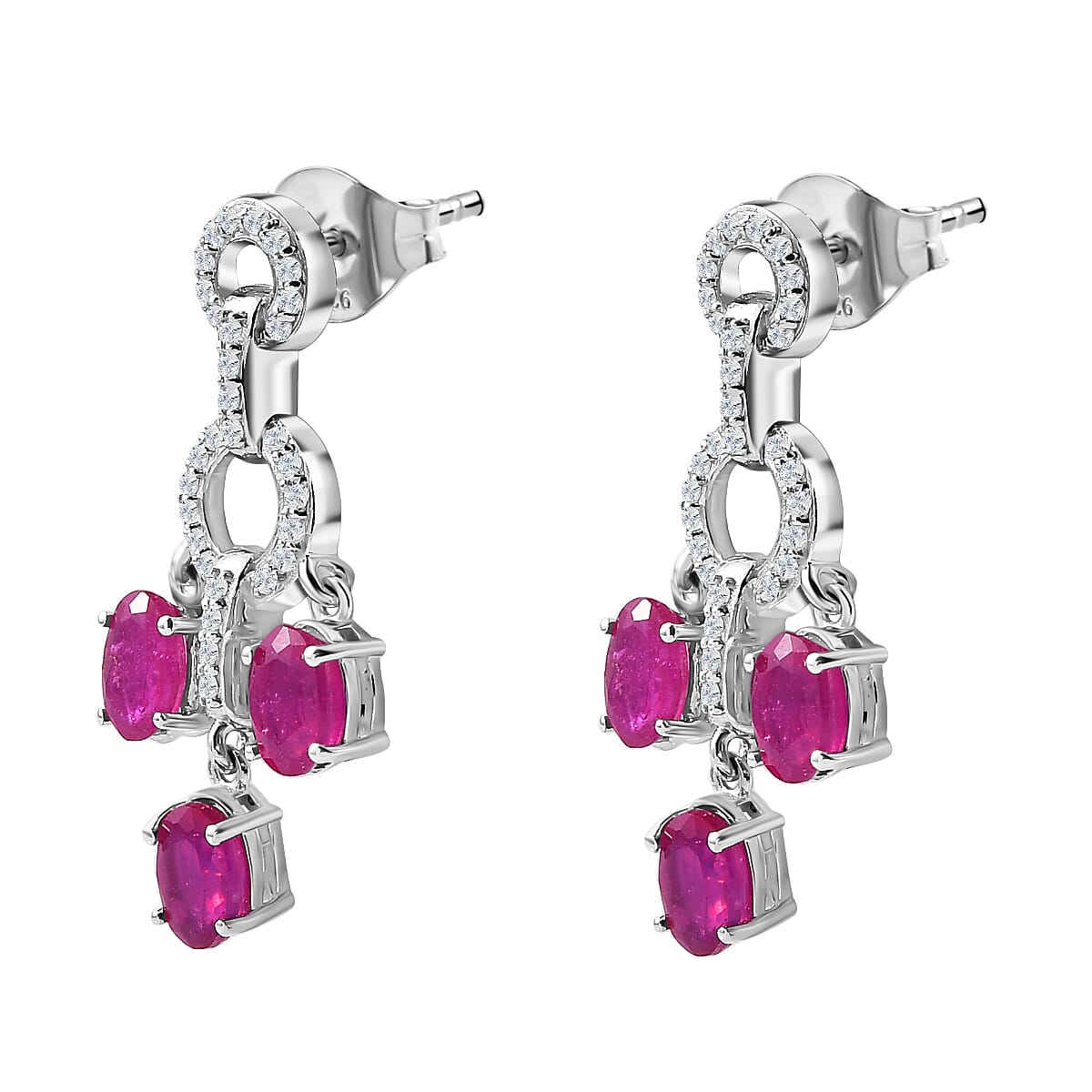 African Ruby &amp; Natural Zircon Dangle Earrings in Platinum Overlay Sterling Silver 4.89 Ct 7715887 4