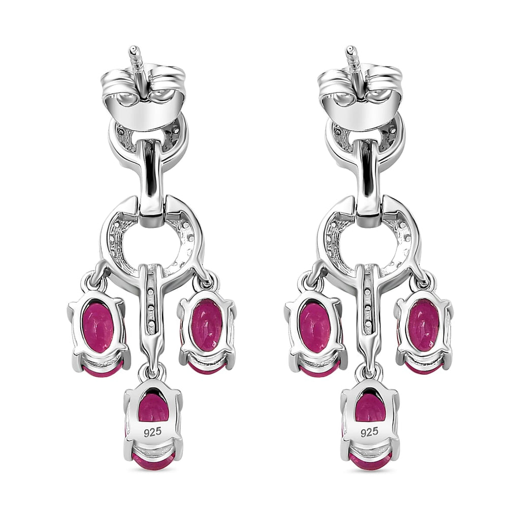 African Ruby & Natural Zircon Dangle Earrings in Platinum Overlay Sterling Silver 4.89 Ct