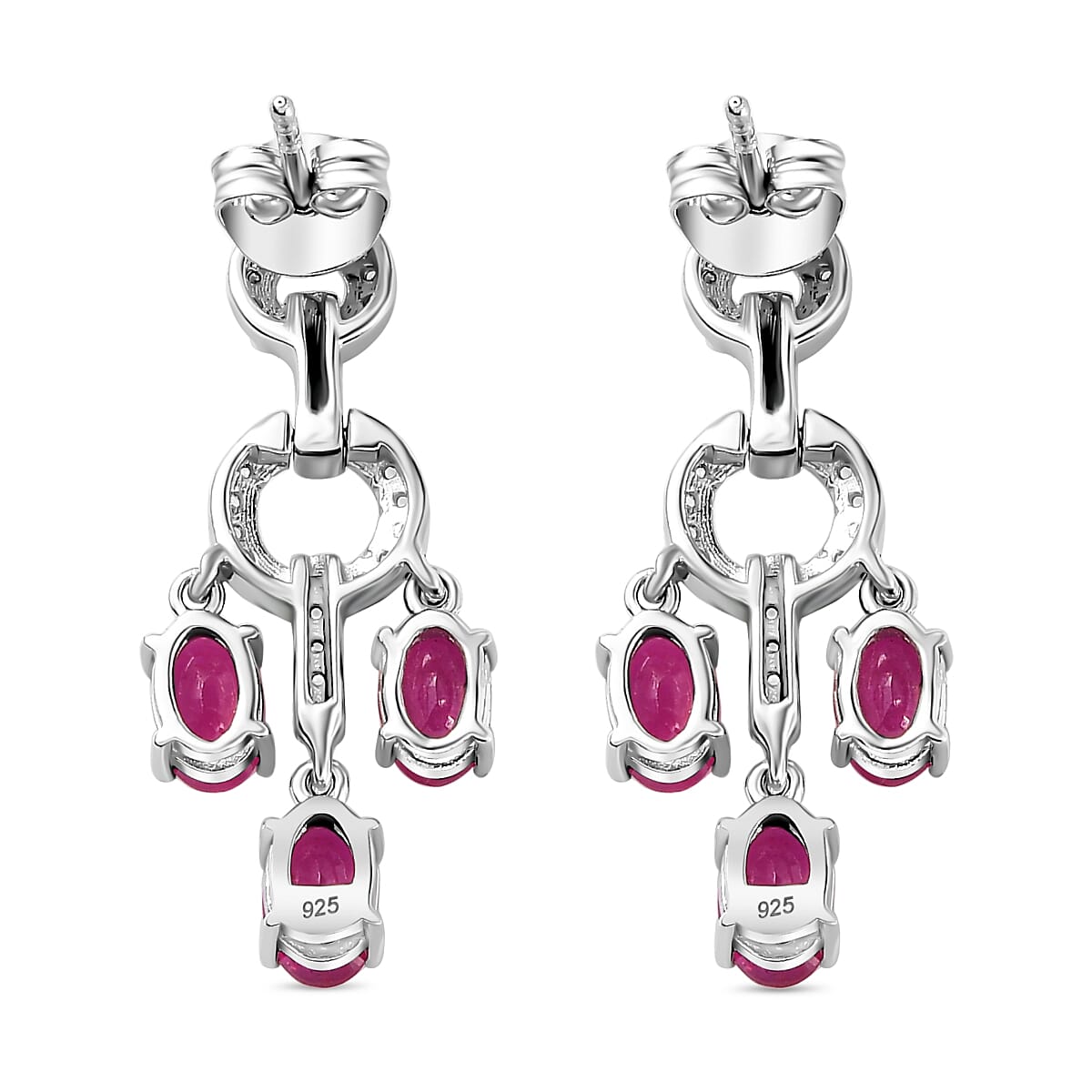 African Ruby &amp; Natural Zircon Dangle Earrings in Platinum Overlay Sterling Silver 4.89 Ct 7715887 6