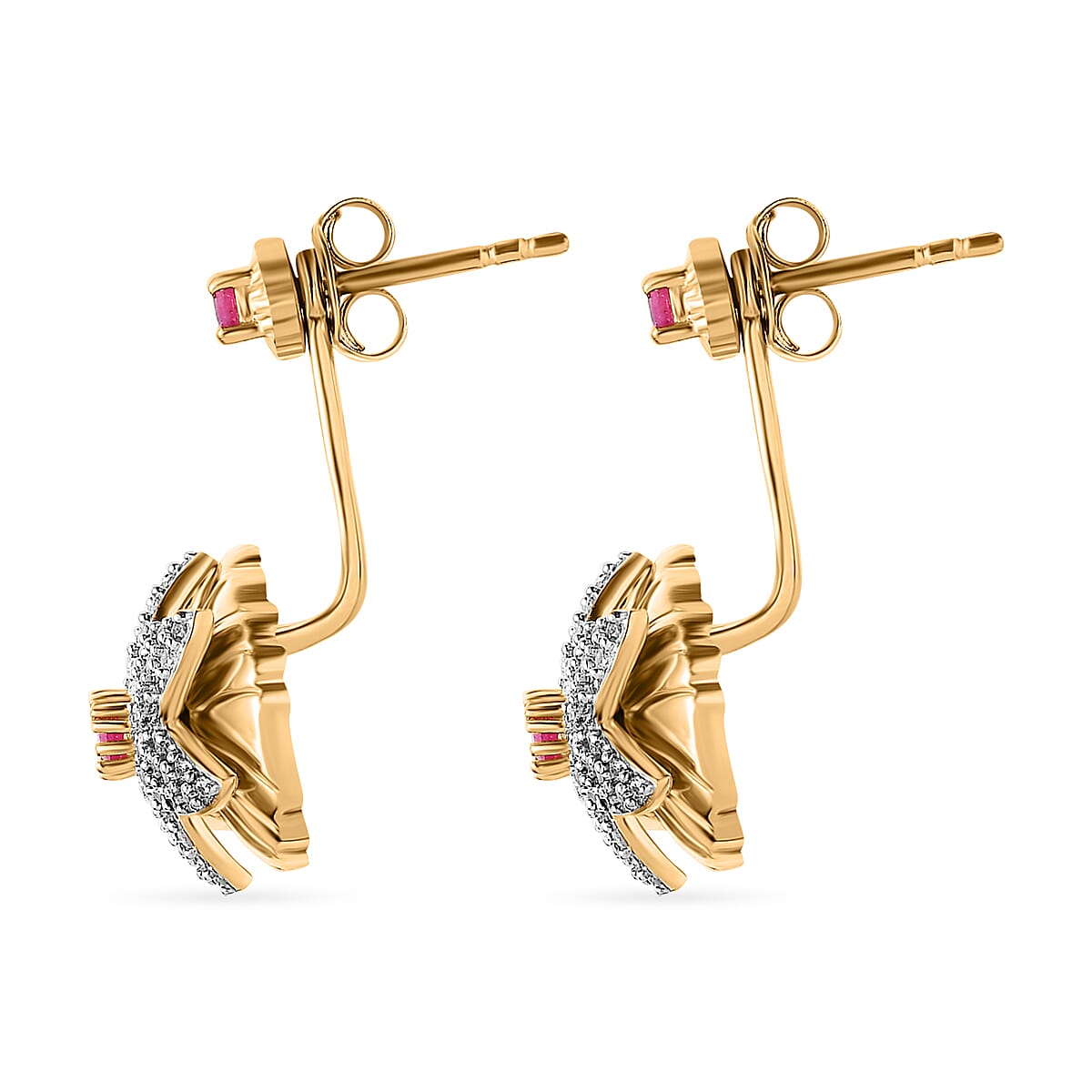 Fissure Filled Ruby, White Zircon Fancy Earring in 18K Vermeil Yellow Gold Sterling Silver 1.68 ct, Silver Wt. 6 Gms 1.232 Ct. 7619775 4