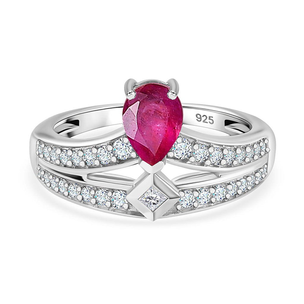 African Ruby & Natural Zircon Ring in Platinum Overlay Sterling Silver 1.51 Ct