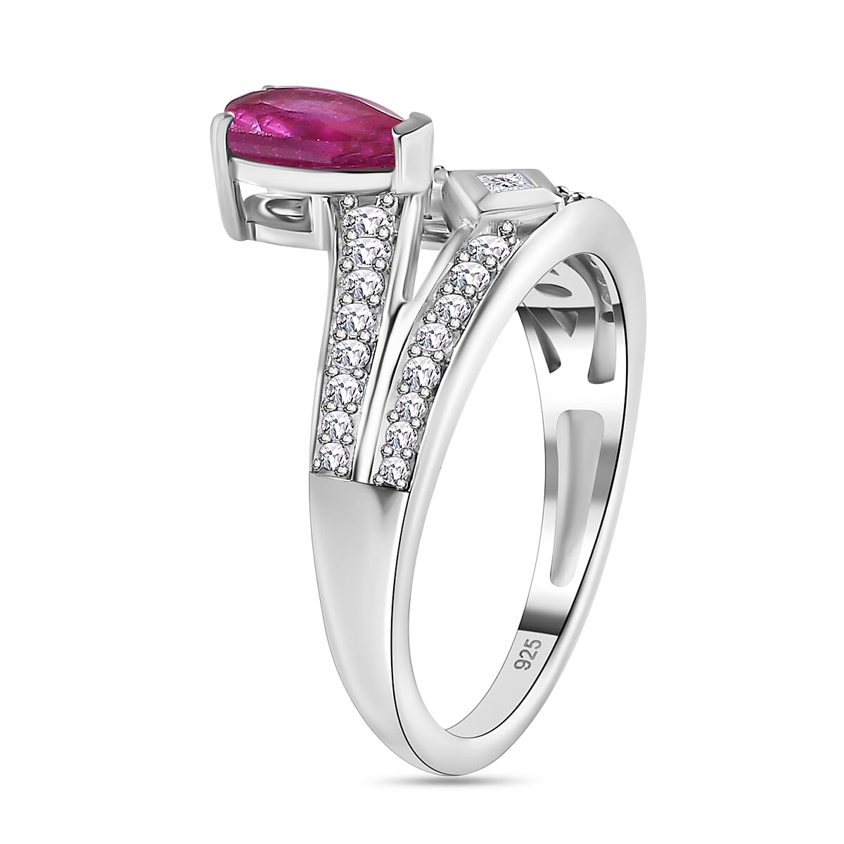 African Ruby &amp; Natural Zircon Ring in Platinum Overlay Sterling Silver 1.51 Ct 7705960 3