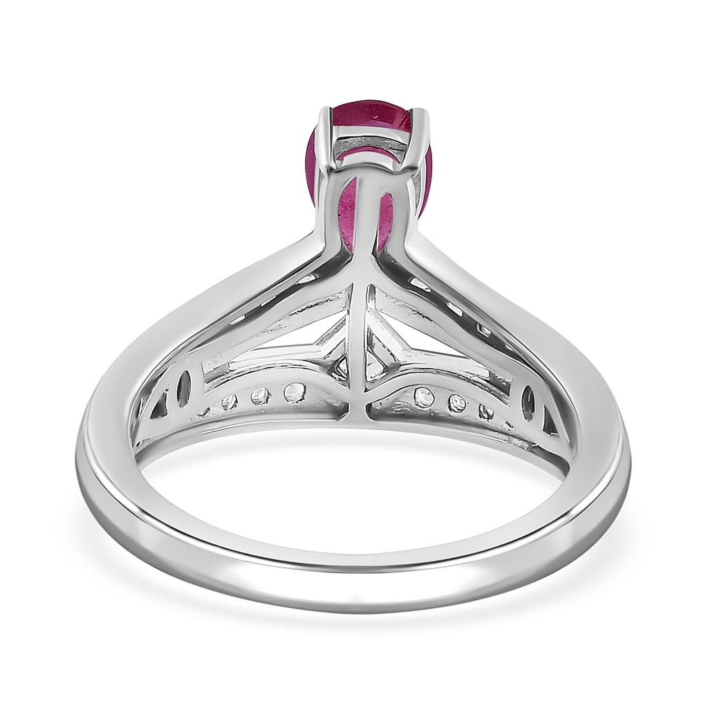 African Ruby & Natural Zircon Ring in Platinum Overlay Sterling Silver 1.51 Ct