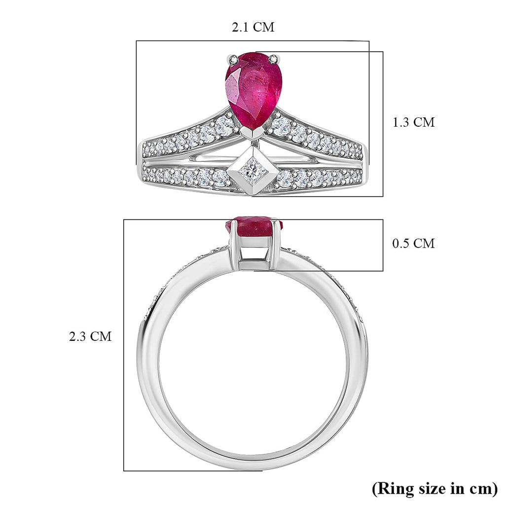 African Ruby & Natural Zircon Ring in Platinum Overlay Sterling Silver 1.51 Ct