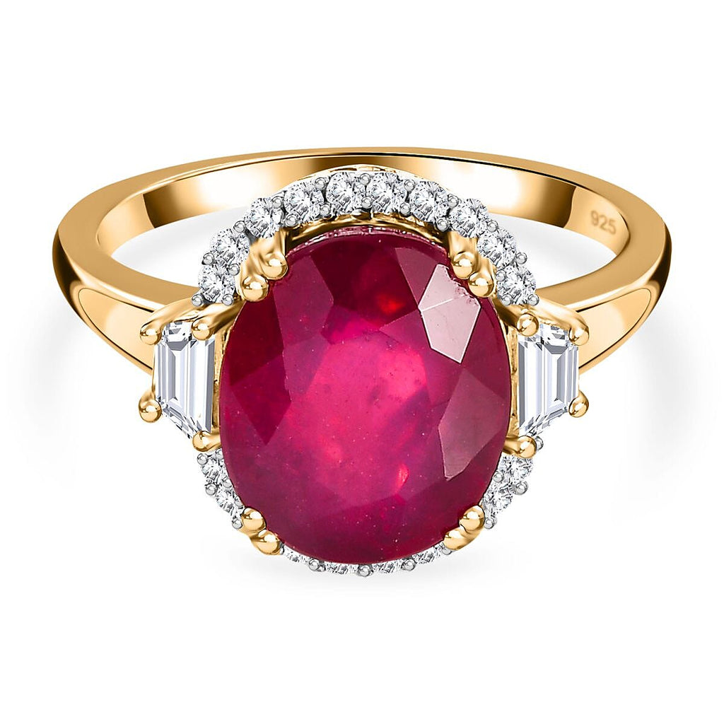 African Ruby & Natural Zircon Ring in 18K Vermeil YG Plated Sterling Silver