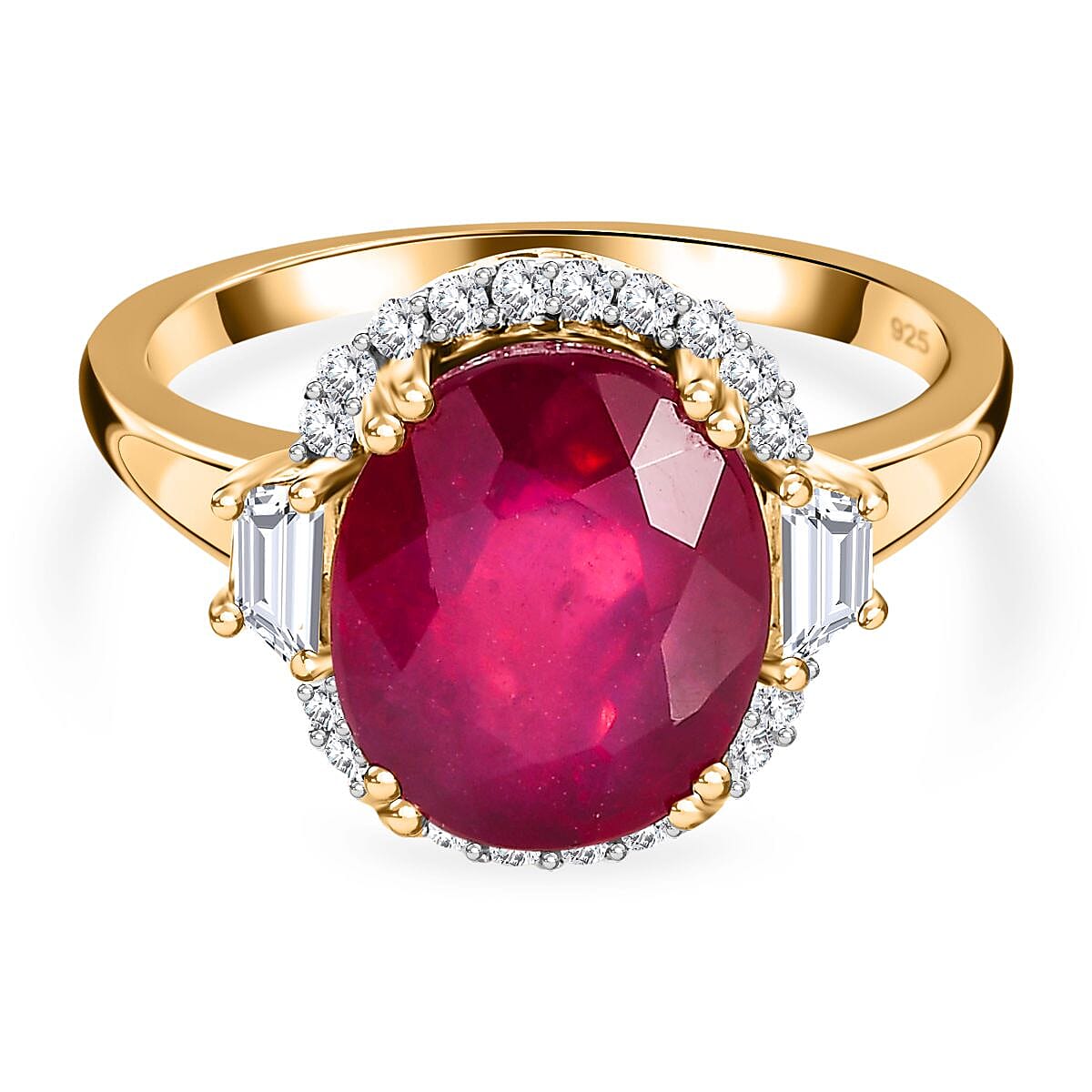 African Ruby &amp; Natural Zircon Ring in 18K Vermeil YG Plated Sterling Silver 7668396 0