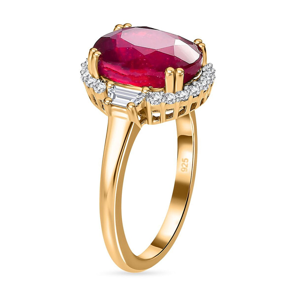 African Ruby & Natural Zircon Ring in 18K Vermeil YG Plated Sterling Silver