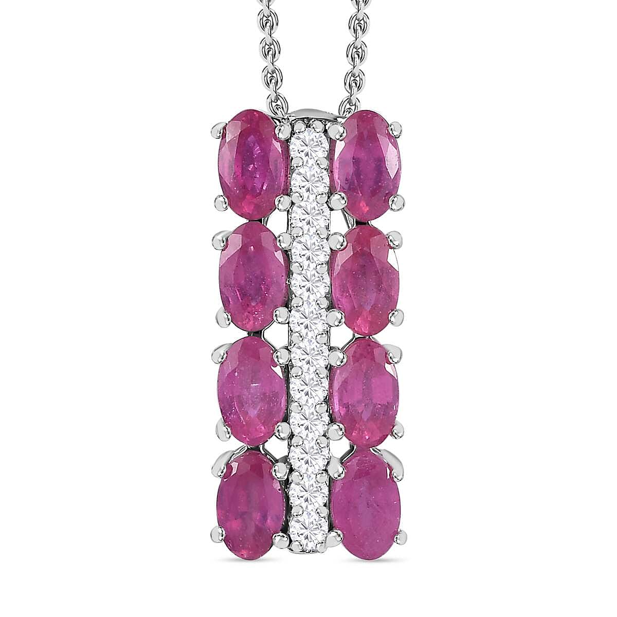 African Ruby &amp; Natural Zircon Pendant with Chain (Size 20) in Platinum Overlay Sterling Silver 2.80 Ct. 4246789 0