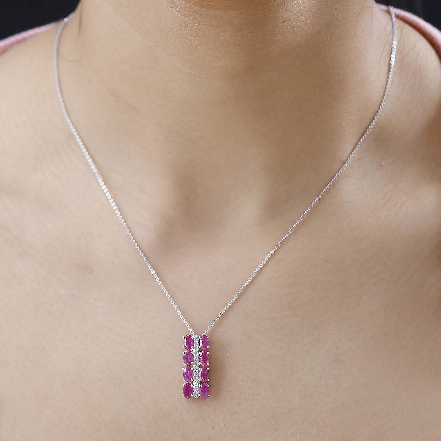 African Ruby &amp; Natural Zircon Pendant with Chain (Size 20) in Platinum Overlay Sterling Silver 2.80 Ct. 4246789 1