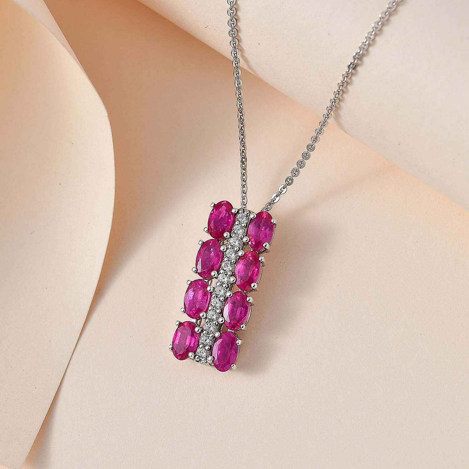 African Ruby &amp; Natural Zircon Pendant with Chain (Size 20) in Platinum Overlay Sterling Silver 2.80 Ct. 4246789 2