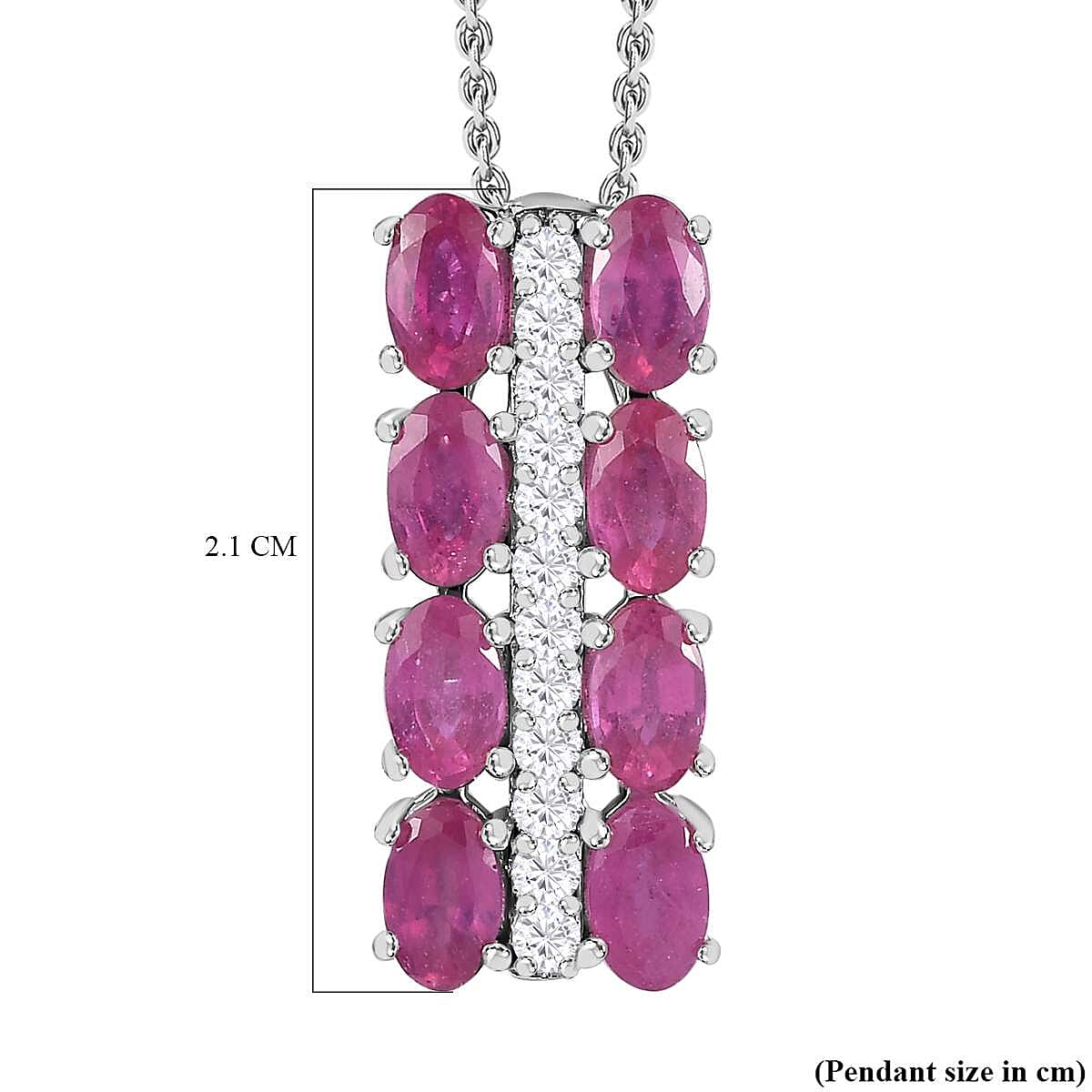 African Ruby &amp; Natural Zircon Pendant with Chain (Size 20) in Platinum Overlay Sterling Silver 2.80 Ct. 4246789 6
