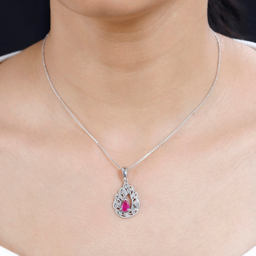 African Ruby & Natural Zircon Pendant with Chain (Size 20) in Platinum Overlay Sterling Silver 1.01 Ct, Silver Wt. 5.9 Gms