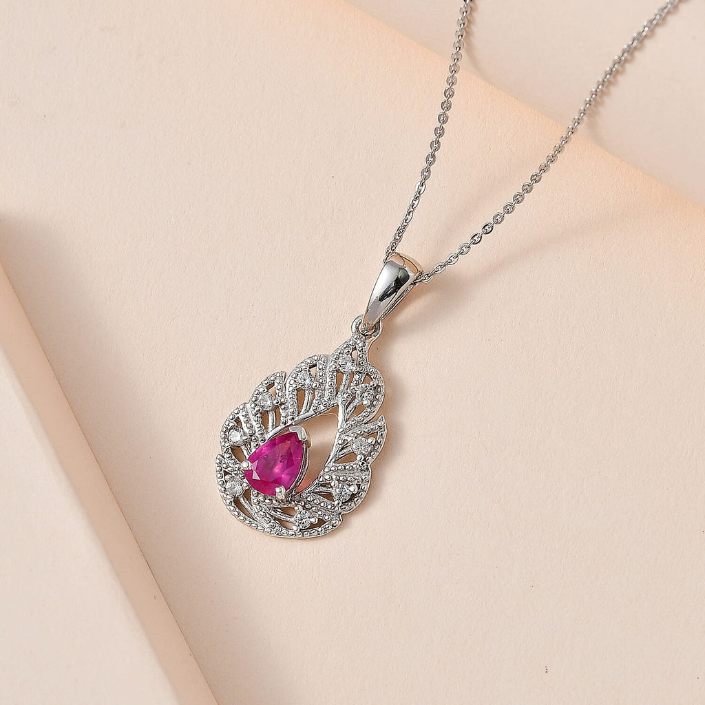 African Ruby & Natural Zircon Pendant with Chain (Size 20) in Platinum Overlay Sterling Silver 1.01 Ct, Silver Wt. 5.9 Gms