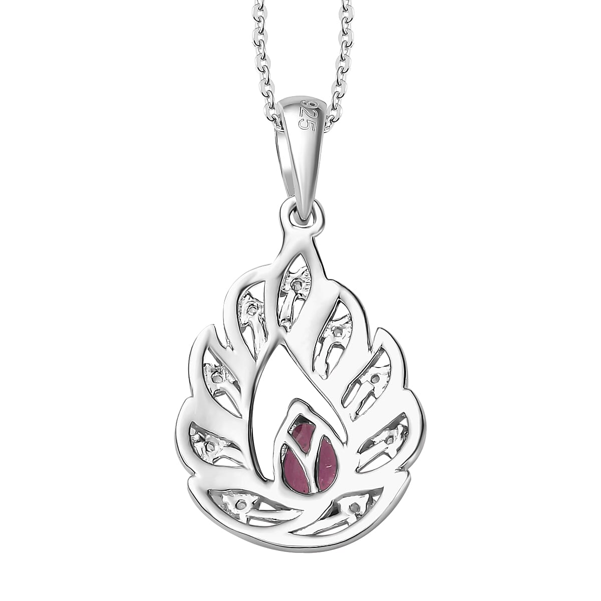 African Ruby &amp; Natural Zircon Pendant with Chain (Size 20) in Platinum Overlay Sterling Silver 1.01 Ct, Silver Wt. 5.9 Gms 4248173 5