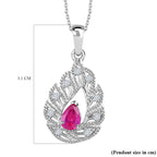 African Ruby & Natural Zircon Pendant with Chain (Size 20) in Platinum Overlay Sterling Silver 1.01 Ct, Silver Wt. 5.9 Gms