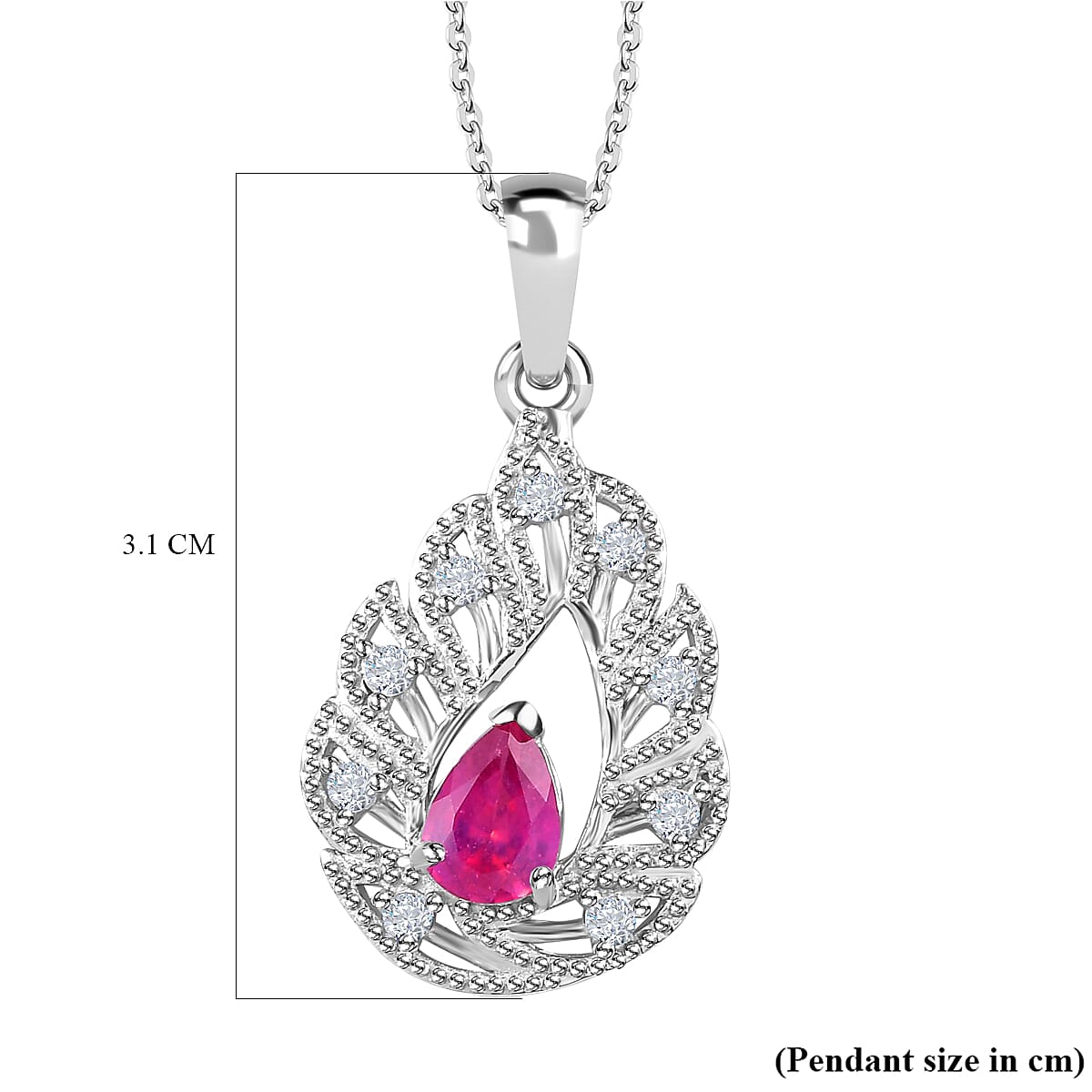 African Ruby &amp; Natural Zircon Pendant with Chain (Size 20) in Platinum Overlay Sterling Silver 1.01 Ct, Silver Wt. 5.9 Gms 4248173 7