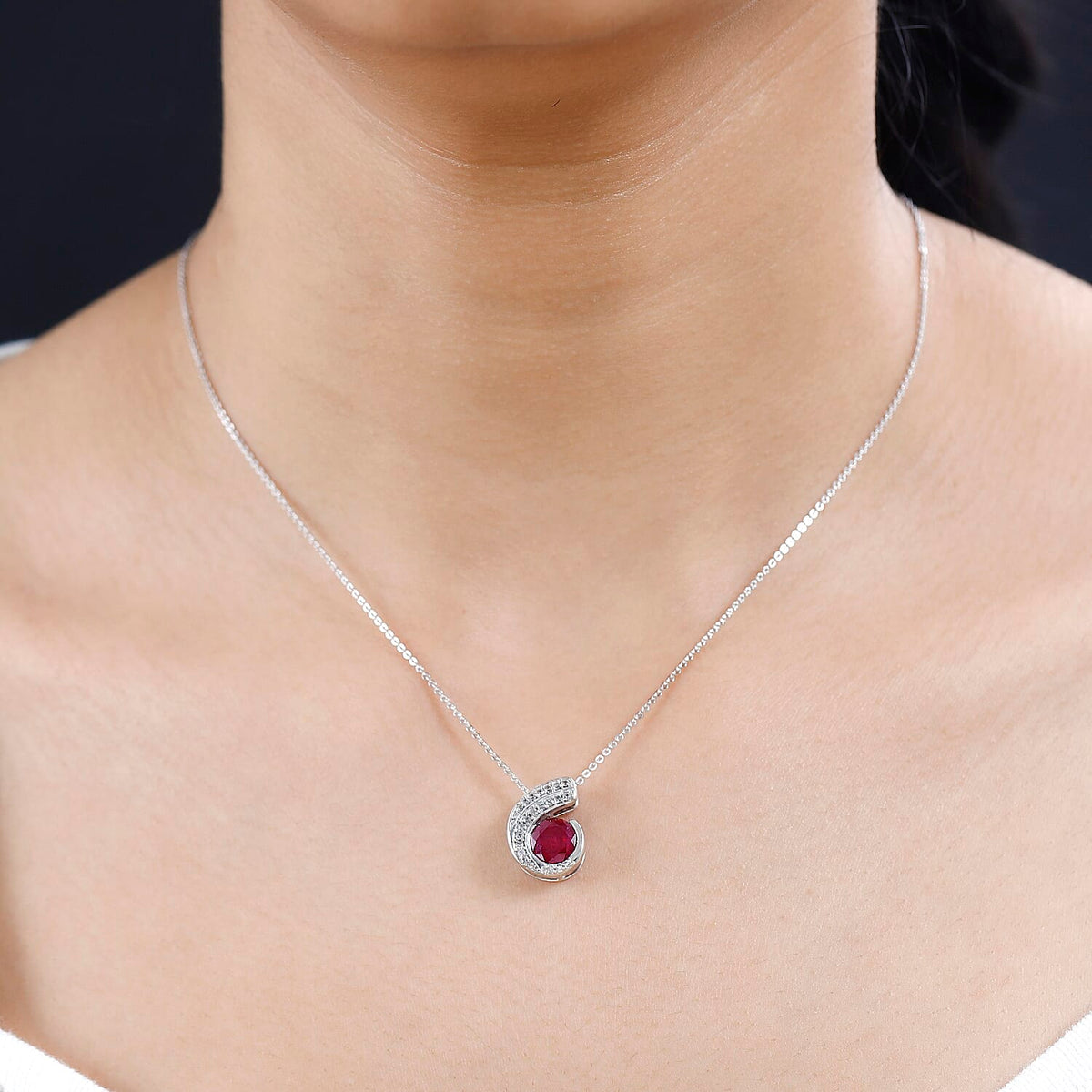African Ruby &amp; Natural Zircon Pendant with Chain (Size 20) in Platinum Overlay Sterling Silver 2.31 Ct, Silver Wt. 5.78 Gms 4248180 2