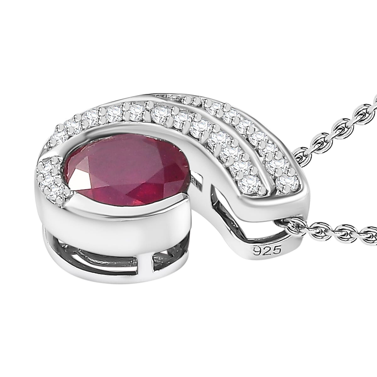 African Ruby &amp; Natural Zircon Pendant with Chain (Size 20) in Platinum Overlay Sterling Silver 2.31 Ct, Silver Wt. 5.78 Gms 4248180 4
