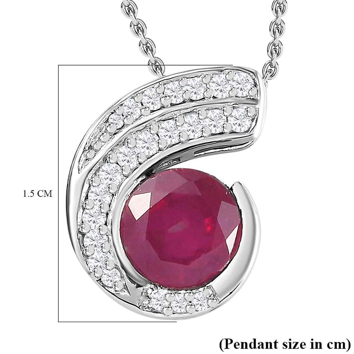 African Ruby &amp; Natural Zircon Pendant with Chain (Size 20) in Platinum Overlay Sterling Silver 2.31 Ct, Silver Wt. 5.78 Gms 4248180 6