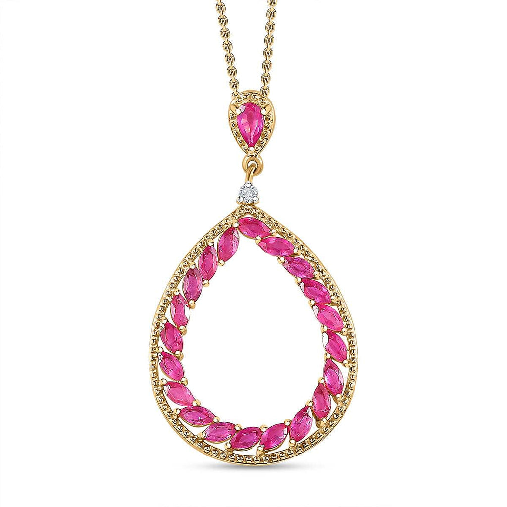 African Ruby & Natural Zircon Pendant with Chain (Size 20) in YG Vermeil Plated Sterling Silver 2.67 Ct.