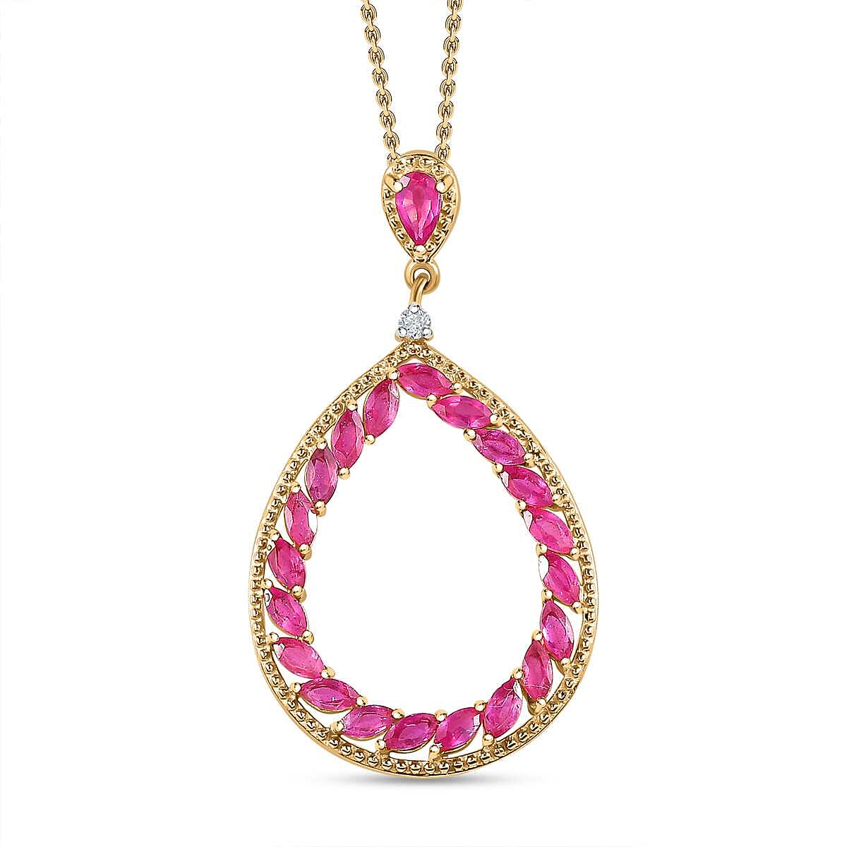 African Ruby &amp; Natural Zircon Pendant with Chain (Size 20) in YG Vermeil Plated Sterling Silver 2.67 Ct. 4246786 0