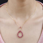 African Ruby & Natural Zircon Pendant with Chain (Size 20) in YG Vermeil Plated Sterling Silver 2.67 Ct.