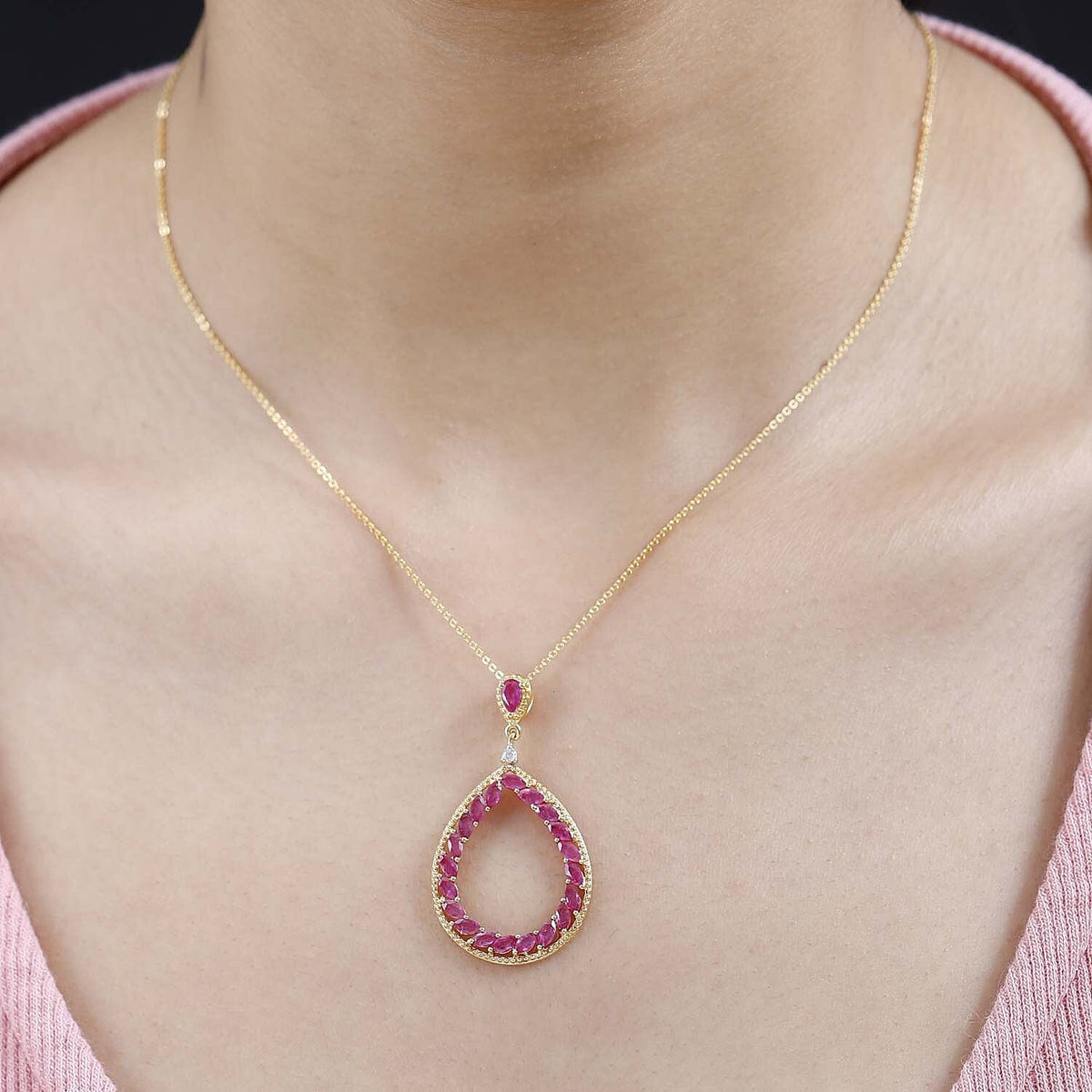 African Ruby &amp; Natural Zircon Pendant with Chain (Size 20) in YG Vermeil Plated Sterling Silver 2.67 Ct. 4246786 1