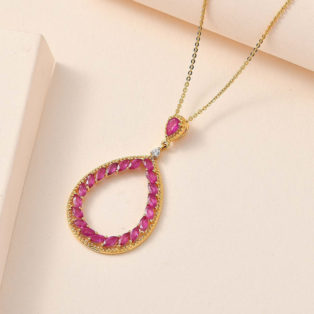 African Ruby &amp; Natural Zircon Pendant with Chain (Size 20) in YG Vermeil Plated Sterling Silver 2.67 Ct. 4246786 2