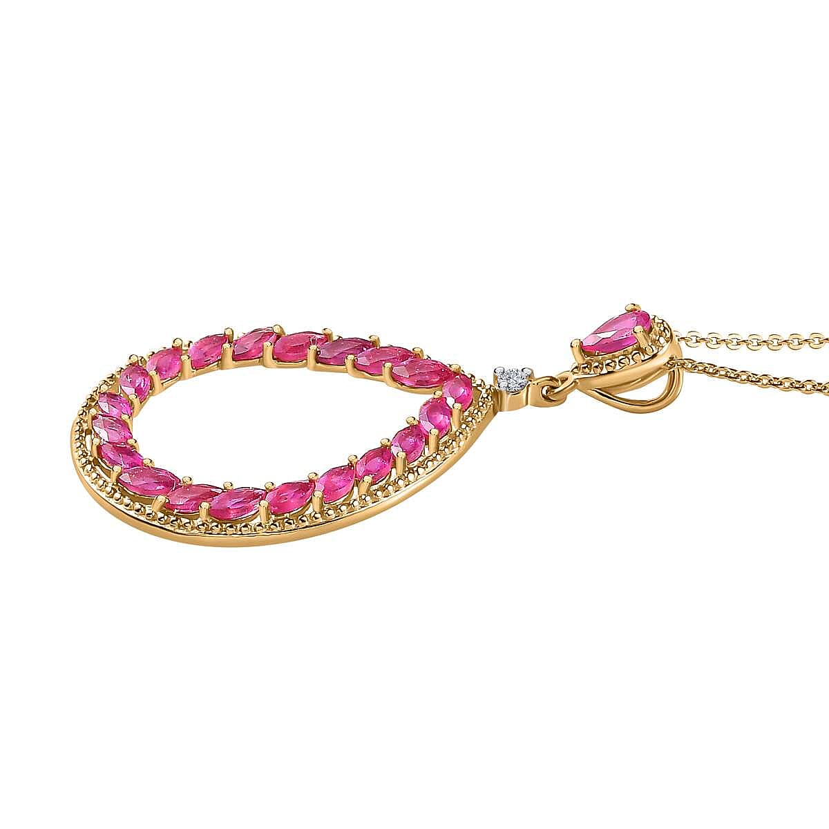 African Ruby &amp; Natural Zircon Pendant with Chain (Size 20) in YG Vermeil Plated Sterling Silver 2.67 Ct. 4246786 3