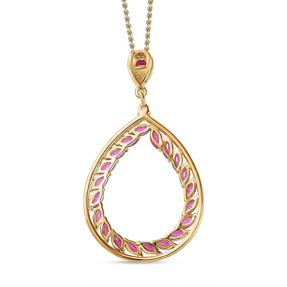 African Ruby &amp; Natural Zircon Pendant with Chain (Size 20) in YG Vermeil Plated Sterling Silver 2.67 Ct. 4246786 4