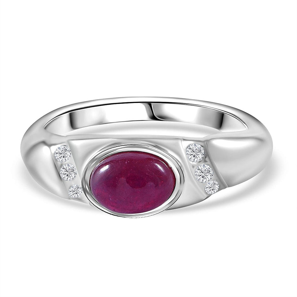 African Ruby & White Zircon Ring in Rhodium Overlay Sterling Silver 1.54 Ct.