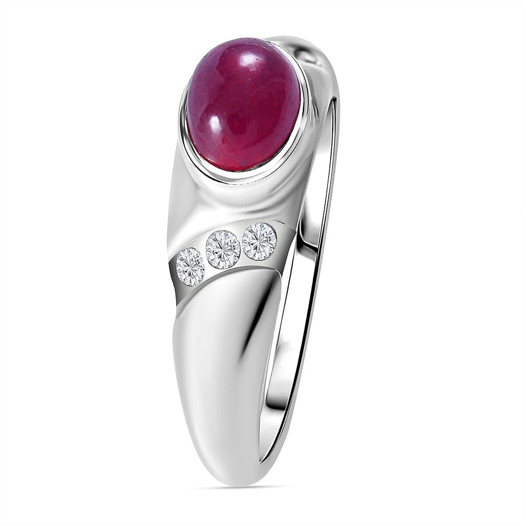 African Ruby & White Zircon Ring in Rhodium Overlay Sterling Silver 1.54 Ct.