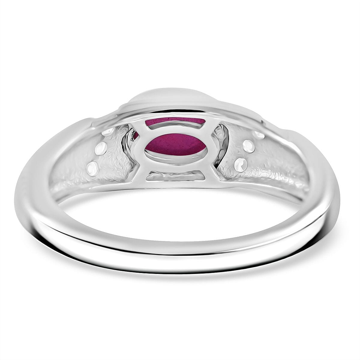 Fissure Filled Ruby, White Zircon Ring in Rhodium Overlay Sterling Silver 1.54 Cts. 7752795 4