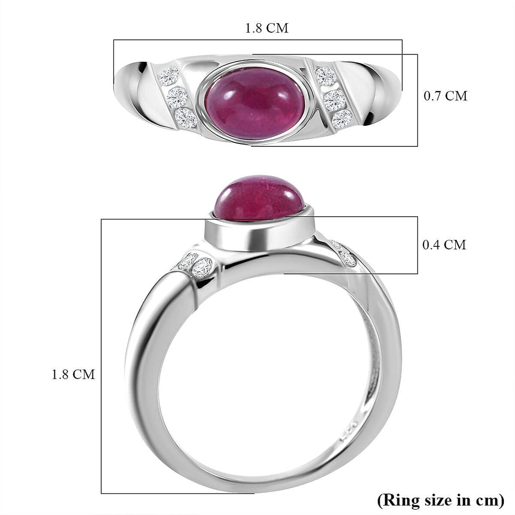 African Ruby & White Zircon Ring in Rhodium Overlay Sterling Silver 1.54 Ct.