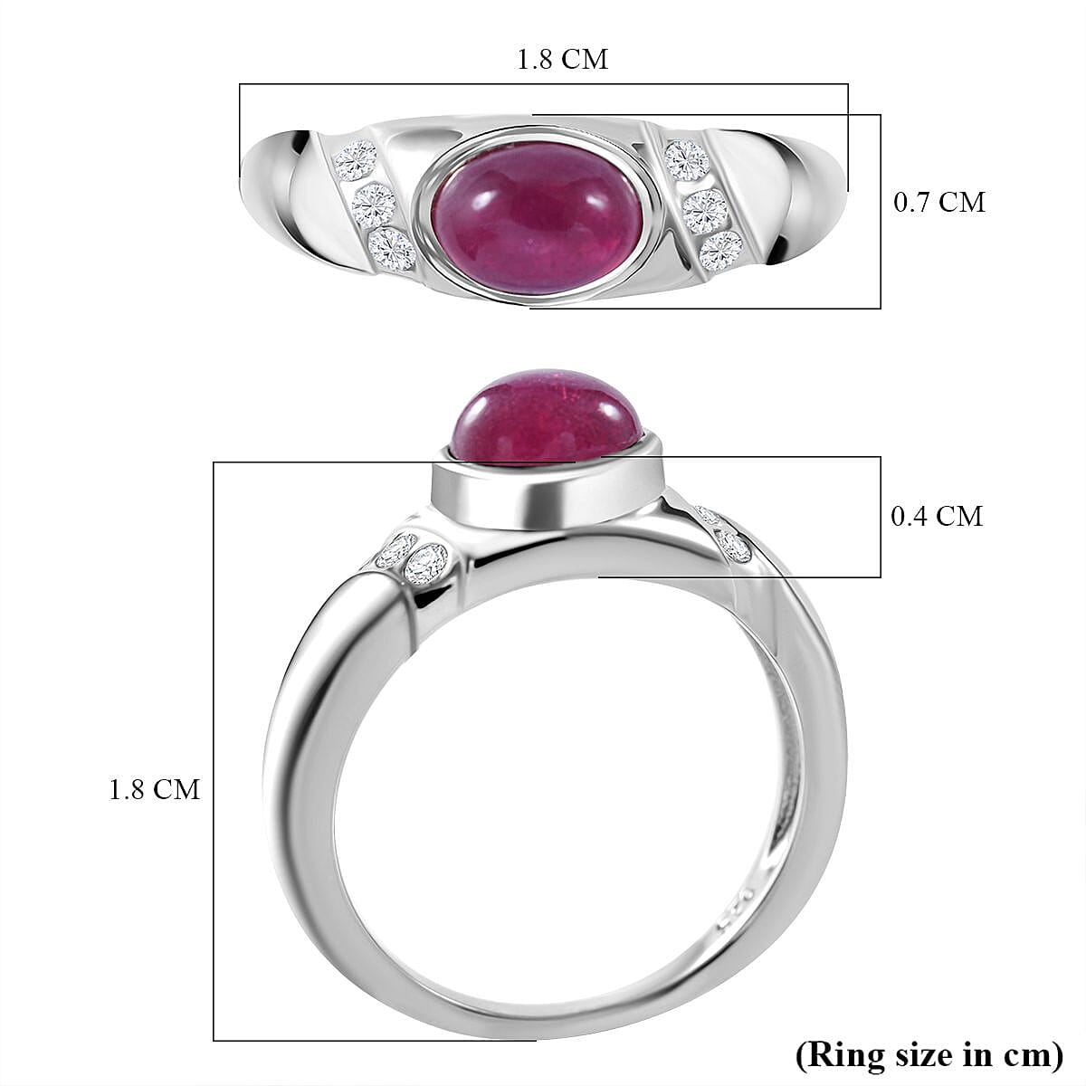 Fissure Filled Ruby, White Zircon Ring in Rhodium Overlay Sterling Silver 1.54 Cts. 7752795 5