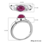 African Ruby & White Zircon Ring in Rhodium Overlay Sterling Silver 1.54 Ct.