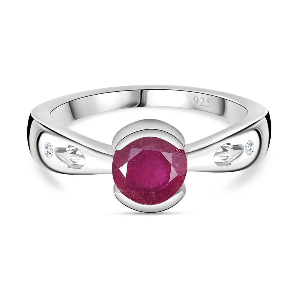 African Ruby & Natural Zircon Ring in Platinum Overlay Sterling Silver 1.30 Ct.
