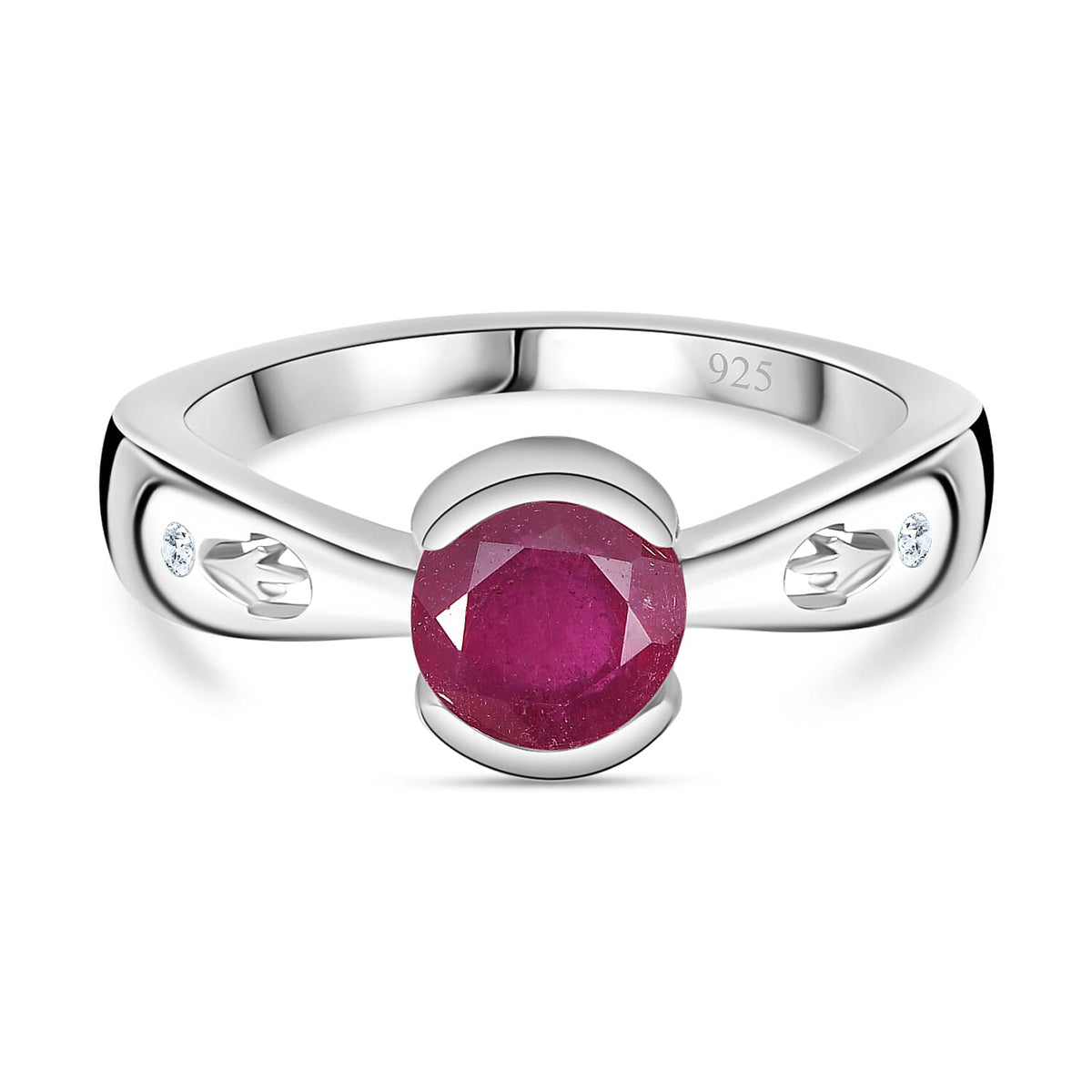 African Ruby &amp; Natural Zircon Ring in Platinum Overlay Sterling Silver 1.30 Ct. 7735548 0