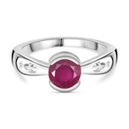 African Ruby & Natural Zircon Ring in Platinum Overlay Sterling Silver 1.30 Ct.