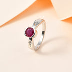 African Ruby & Natural Zircon Ring in Platinum Overlay Sterling Silver 1.30 Ct.