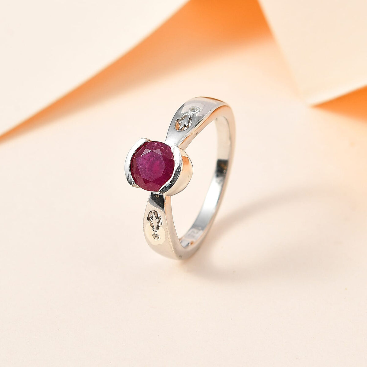 African Ruby &amp; Natural Zircon Ring in Platinum Overlay Sterling Silver 1.30 Ct. 7735548 1