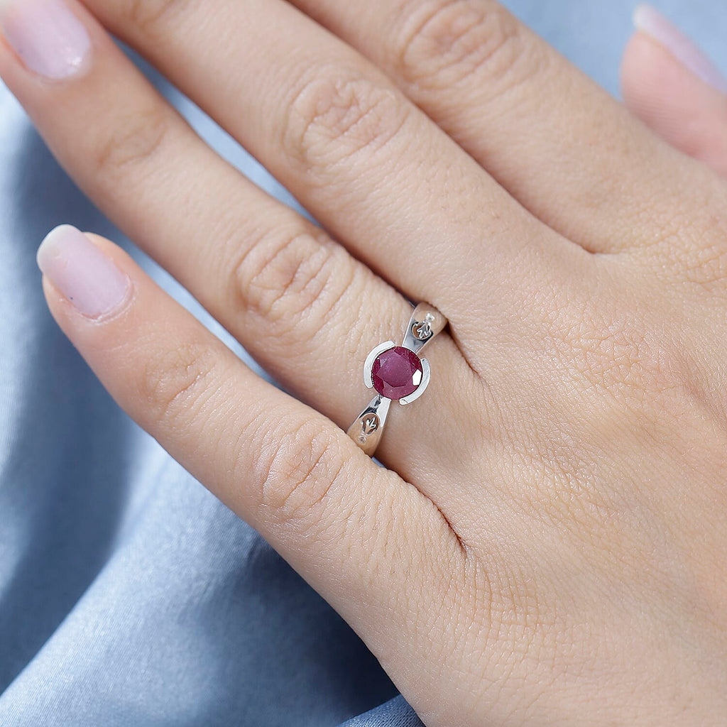 African Ruby & Natural Zircon Ring in Platinum Overlay Sterling Silver 1.30 Ct.
