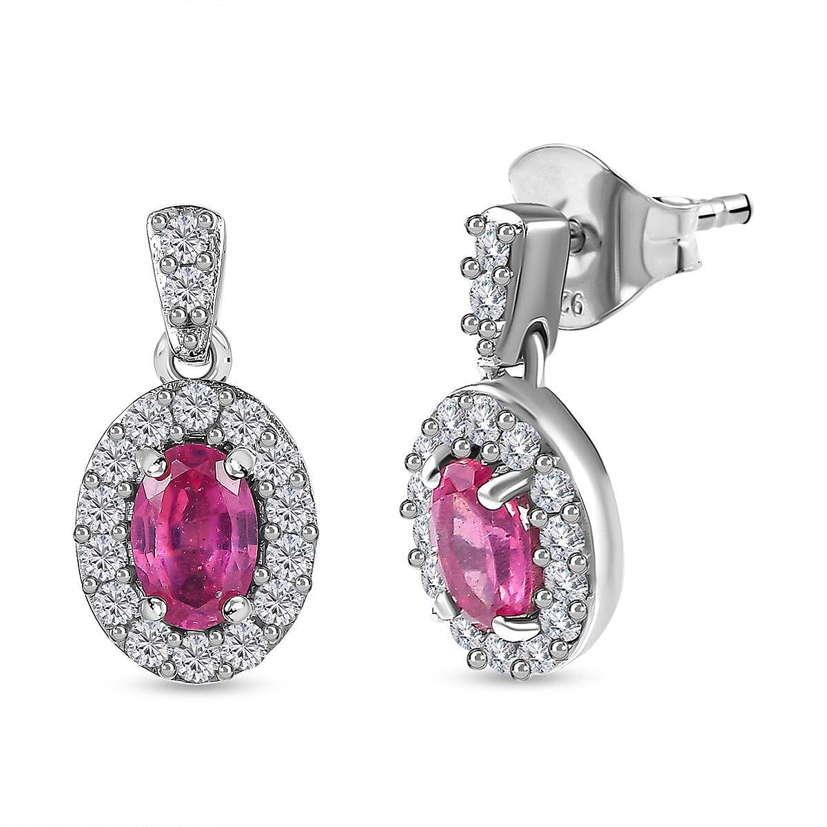 Ruby and Natural Zircon Earrings (with Push Post) in Platinum Overlay Sterling Silver 1.90 Ct. 7347213 0