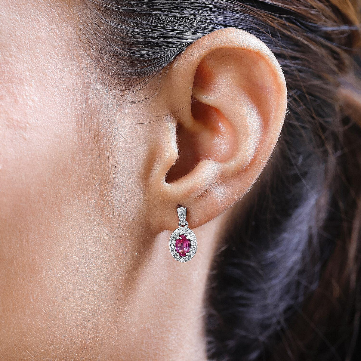Ruby and Natural Zircon Earrings (with Push Post) in Platinum Overlay Sterling Silver 1.90 Ct. 7347213 3