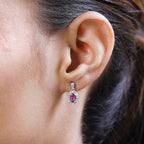 Ruby and Natural Zircon Earrings (with Push Post) in Platinum Overlay Sterling Silver 1.90 Ct.