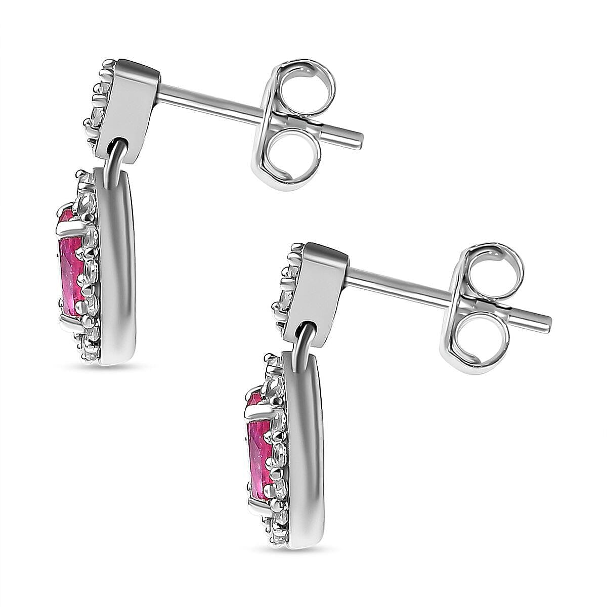 Ruby and Natural Zircon Earrings (with Push Post) in Platinum Overlay Sterling Silver 1.90 Ct. 7347213 5