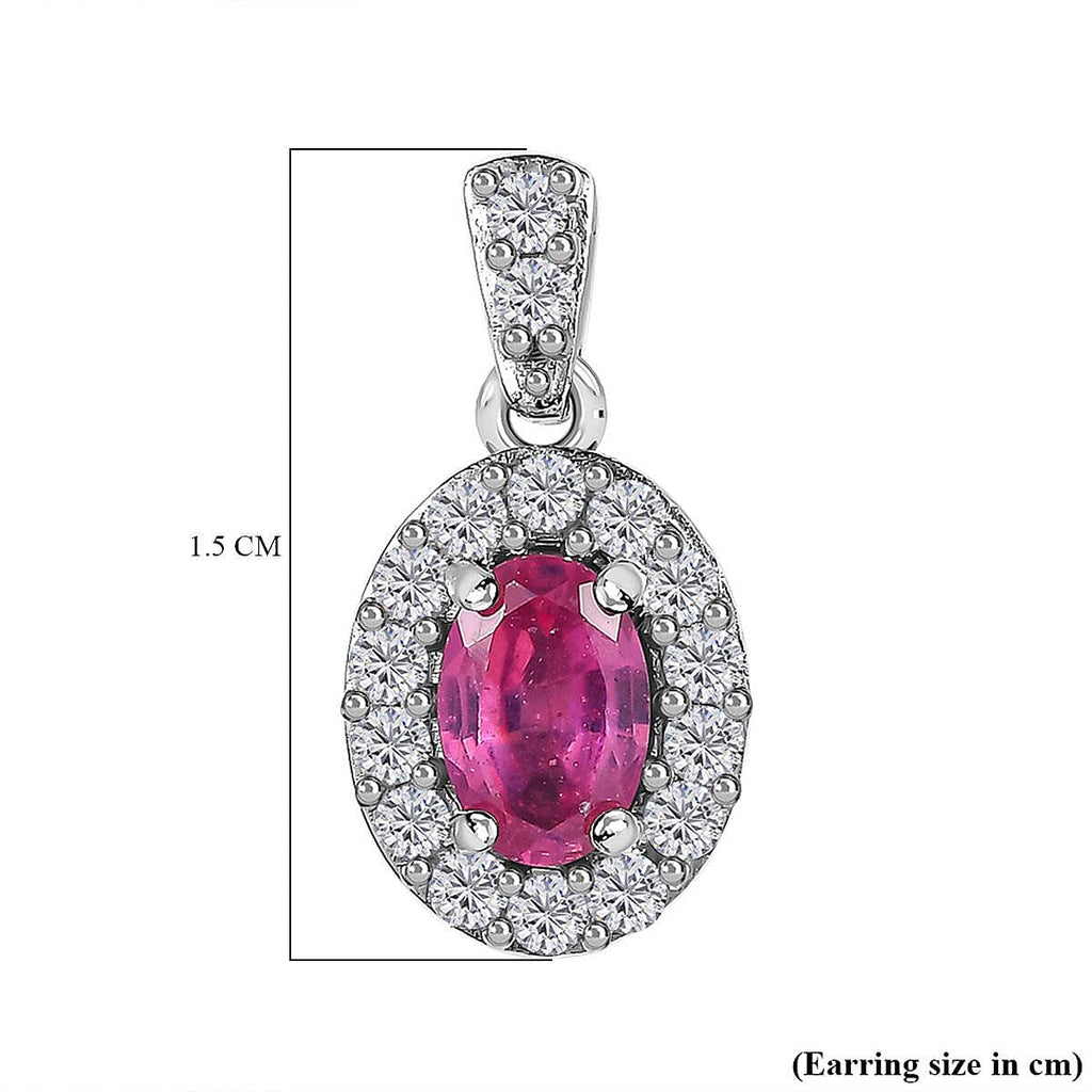 Ruby and Natural Zircon Earrings (with Push Post) in Platinum Overlay Sterling Silver 1.90 Ct.