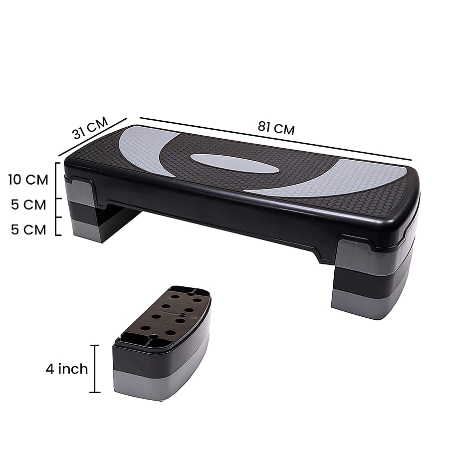 3 Level Aerobic Step (Size 81x31x10-15-20cm) - Black & Grey